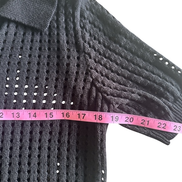 By Design Black Crochet Open-Knit Button-Up Short Sleeve Top Cardigan Spring  L - Picture 5 of 6